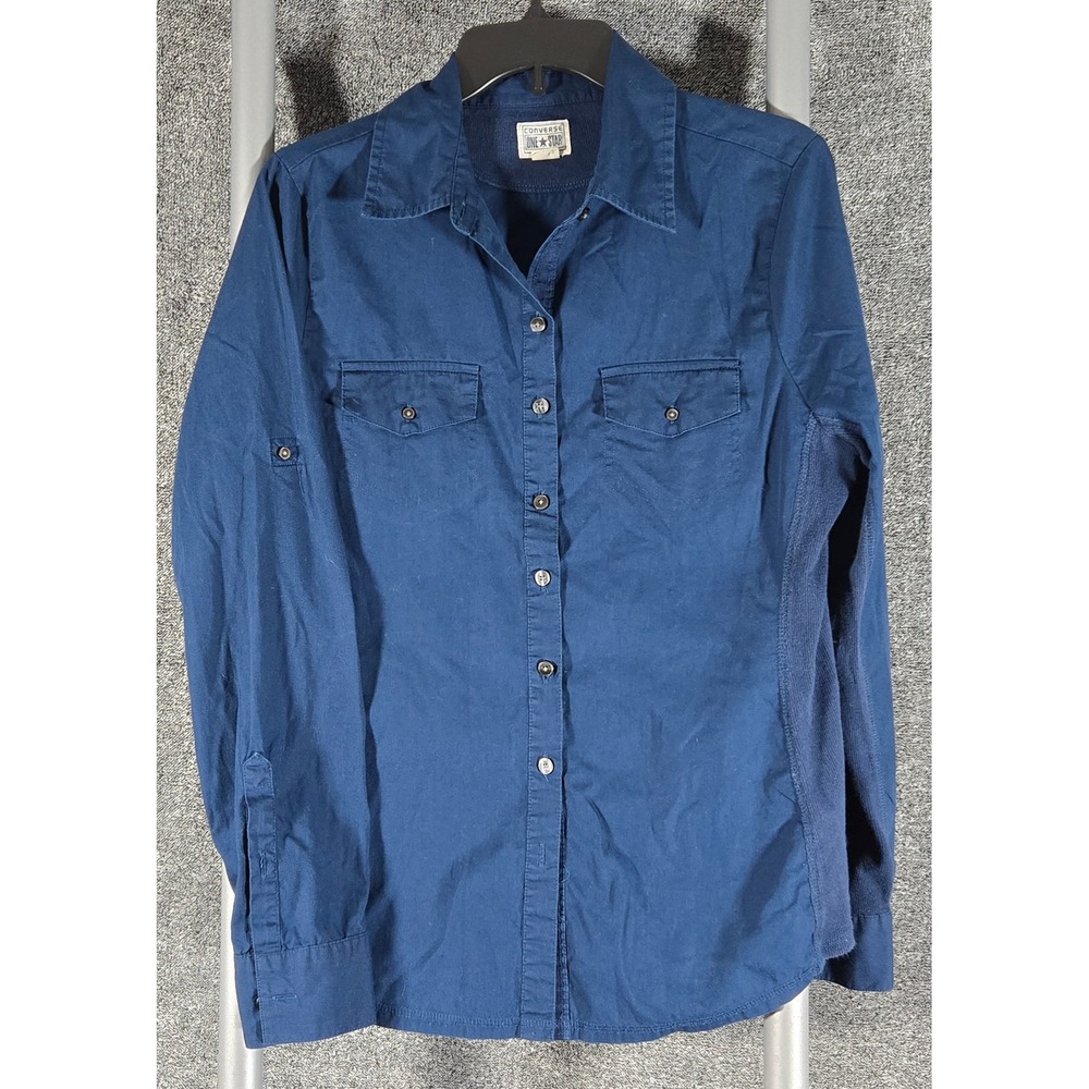 Converse One Star Womens Navy Blue Utility Roll Tab Button Down Shirt Large